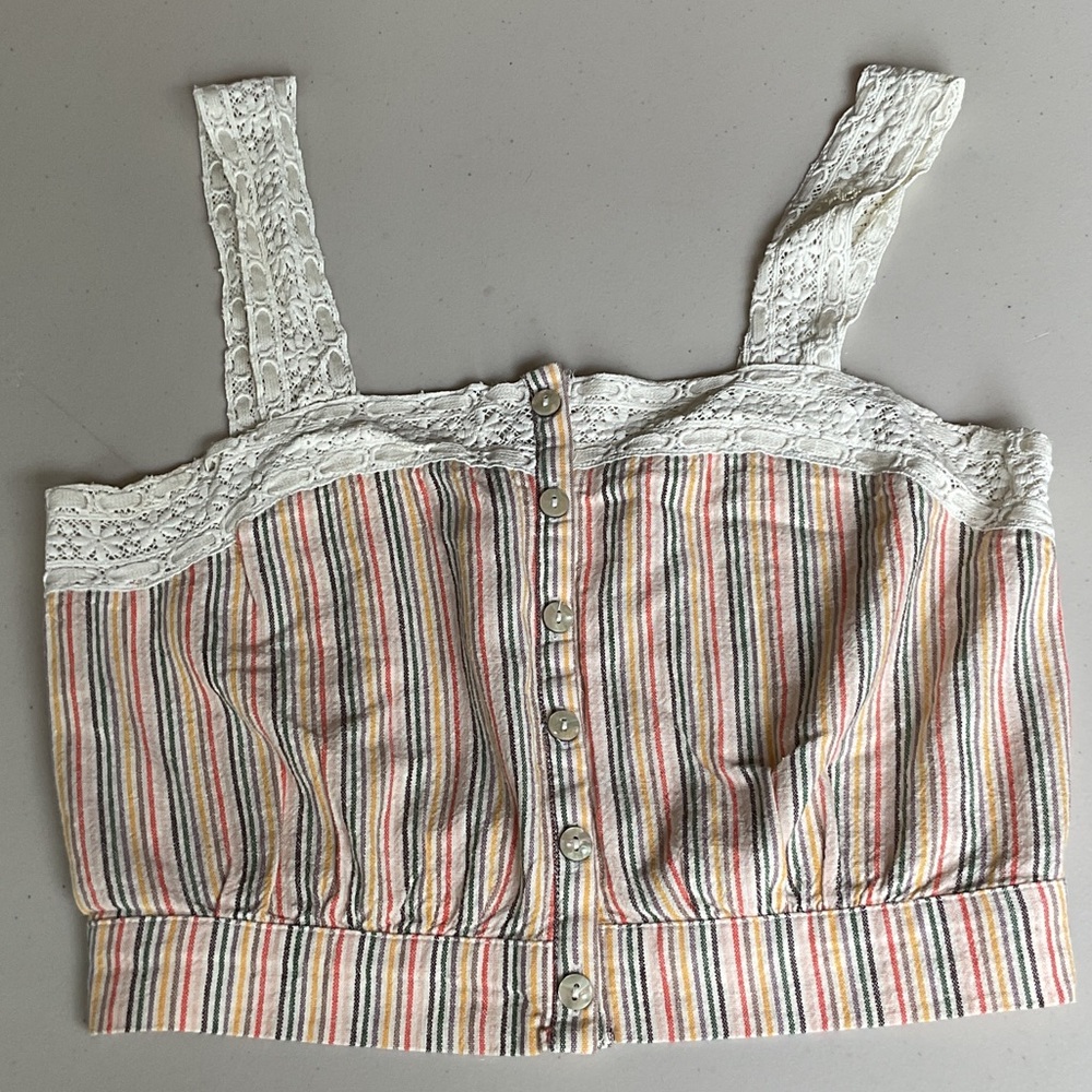 American Eagle Outfitters Striped Lace Crop Top